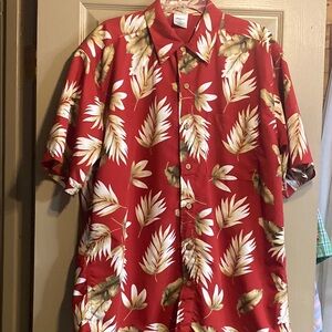 Premier International Red Tropical Leaf Men's Shirt Size Large